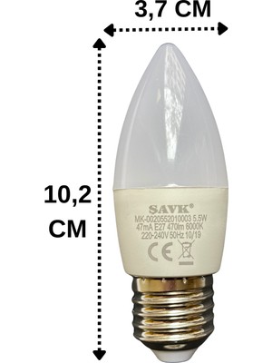 Şavk 5.5W (40W) 6000K (Beyaz Işık) E27 Duylu LED Mum Ampul