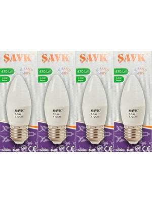 Şavk 5.5W (40W) 6000K (Beyaz Işık) E27 Duylu LED Mum Ampul (4 Adet)