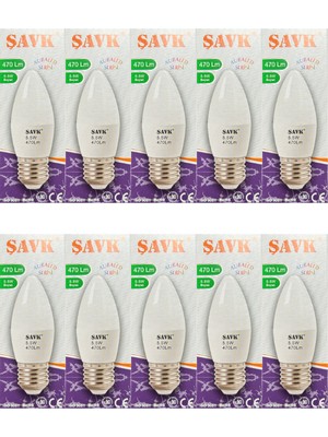 Şavk 5.5W (40W) 6000K (Beyaz Işık) E27 Duylu LED Mum Ampul (10 Adet)