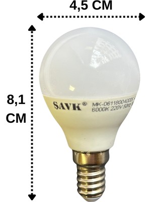 Şavk 4W (25W) 6000K (Beyaz Işık) E14 Duylu LED Top Ampul