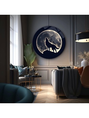 Marsilyan Teknoo- Ay Işığında Bozkurt Yuvarlak Cam Tablo