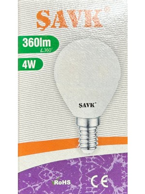 Şavk 4W (40W) 3000K (Sarı Işık) E14 Duylu LED Top Ampul