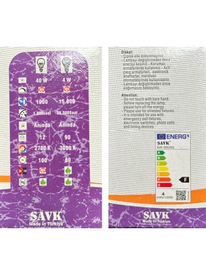 Şavk 4W (40W) 3000K (Sarı Işık) E14 Duylu LED Top Ampul