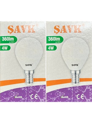 Şavk 4W (40W) 3000K (Sarı Işık) E14 Duylu LED Top Ampul (2 Adet)