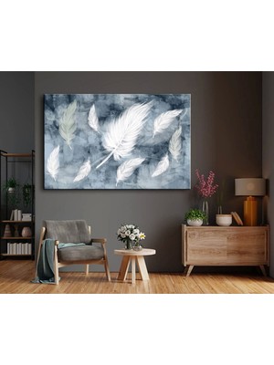 Marsilyan Teknoo- Dekoratif Yağlı Boya Efektli Beyaz Tüyler Kanvas Tablo