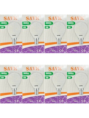 Şavk 4W (40W) 3000K (Sarı Işık) E14 Duylu LED Top Ampul (8 Adet)