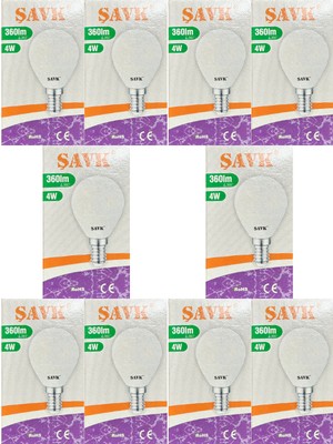 Şavk 4W (40W) 3000K (Sarı Işık) E14 Duylu LED Top Ampul (10 Adet)