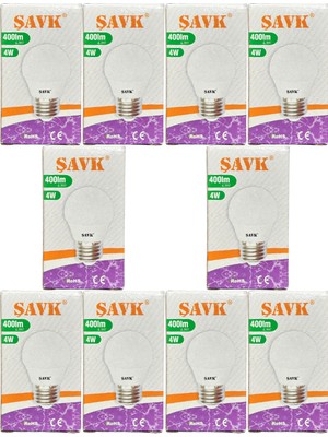 Şavk 4W (40W) 6500K (Beyaz Işık) E27 Duylu LED Top Ampul (10 Adet)