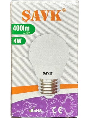 Şavk 4W (40W) 6500K (Beyaz Işık) E27 Duylu LED Top Ampul (10 Adet)