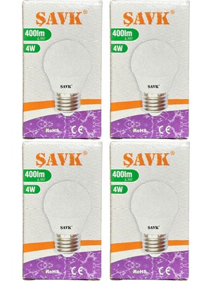 Şavk 4W (40W) 6500K (Beyaz Işık) E27 Duylu LED Top Ampul (4 Adet)