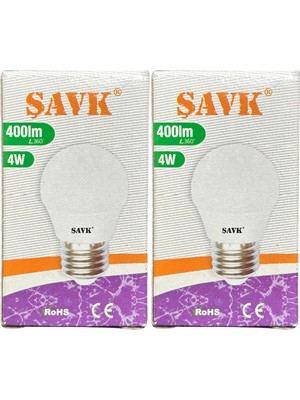 Şavk 4W (40W) 6500K (Beyaz Işık) E27 Duylu LED Top Ampul (2 Adet)