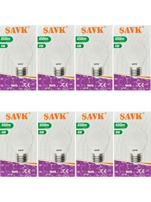 Şavk 4W (40W) 3000K (Sarı Işık) E27 Duylu LED Top Ampul (8 Adet)