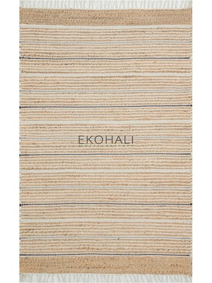 Eko Halı Juno Koleksiyonu Jüt ile Üretilen El Dokuma Sisal Kilim Ech 05 Natural Grey