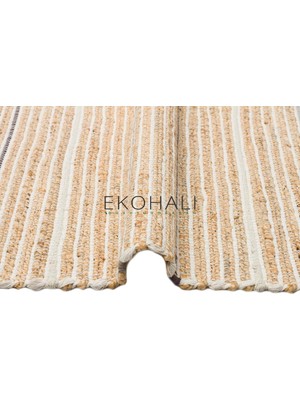 Eko Halı Juno Koleksiyonu Jüt ile Üretilen El Dokuma Sisal Kilim Ech 05 Natural Grey