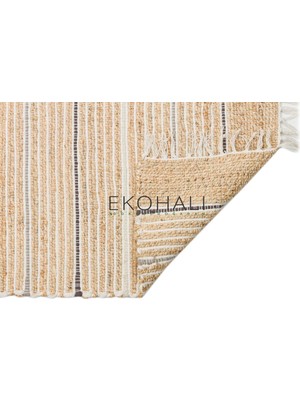 Eko Halı Juno Koleksiyonu Jüt ile Üretilen El Dokuma Sisal Kilim Ech 05 Natural Grey