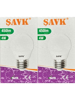 Şavk 4W (40W) 3000K (Sarı Işık) E27 Duylu LED Top Ampul (2 Adet)