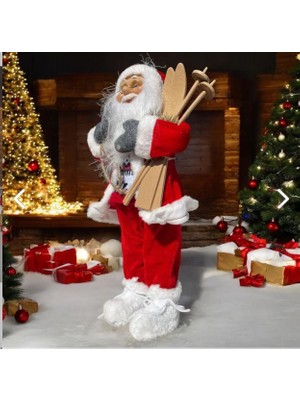 Tarrington House Yılbaşı Süsü Noel Baba 45CM Biblo Figür Büyük Boy  -Kayakları, Hediye Çuvalı ve Aksesuarları