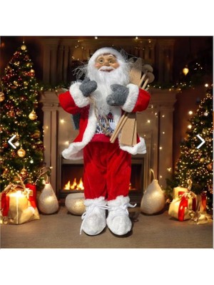 Tarrington House Yılbaşı Süsü Noel Baba 45CM Biblo Figür Büyük Boy  -Kayakları, Hediye Çuvalı ve Aksesuarları