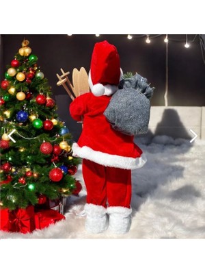 Tarrington House Yılbaşı Süsü Noel Baba 45CM Biblo Figür Büyük Boy  -Kayakları, Hediye Çuvalı ve Aksesuarları