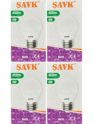 Şavk 4W (40W) 3000K (Sarı Işık) E27 Duylu LED Top Ampul (4 Adet)