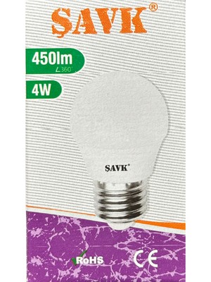 Şavk 4W (40W) 3000K (Sarı Işık) E27 Duylu LED Top Ampul (4 Adet)