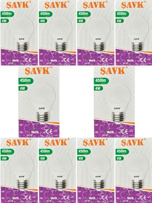 Şavk 4W (40W) 3000K (Sarı Işık) E27 Duylu LED Top Ampul (10 Adet)