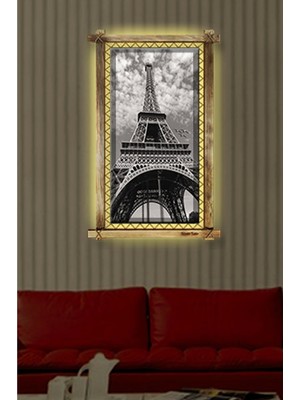 Marsilyan Teknoo- Eyfel Kulesi  LED Işıklı Rustik Kanvas Tablo B