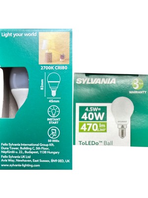 Sylvania 4.5W (40W) 2700K (Sarı Işık) E14 Duylu LED Top Ampul