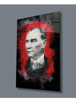 Marsilyan Teknoo- Atatürk Portresi Uv Baskılı Cam Tablo, Ev ve Ofis Duvar Dekoru