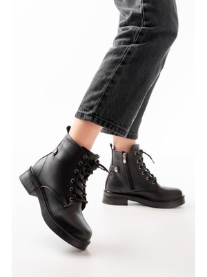 Shemard Siyah Galata Bağcıklı Fermuarlı Günlük Kadın Bot