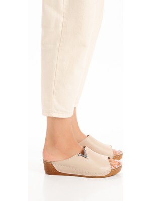 İlolica Iç Dış Deri Dolgu Taban Ortopedik Kadın Terlik