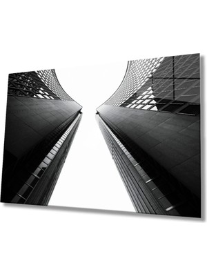 Marsilyan Teknoo- Siyah Beyaz Geometrik Bina Cam Tablo, Ev ve Ofis Duvar Dekoru k Büyük Tablo Dayanıklı Cam