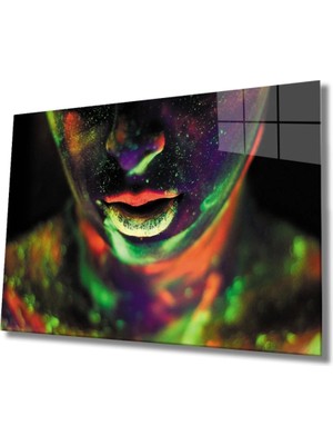 Karanlıkta Parlayan Kadın Neon Cam Tablo, Ev ve Ofis Duvar Dekor Hediyelik Büyük Tablo Dayanıklı Cam
