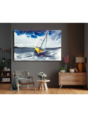 Marsilyan Teknoo- Dekoratif Yağlı Boya Efektli Fırtına Da Gemi Kanvas Tablo