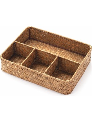 Doğal Deniz Sazı Depolama Kutusu Çok Bölmeli Masaüstü Düzenleyici Mutfak Ofis Banyo Organizer (26CM) Oceanpoint