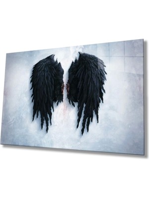 Marsilyan Teknoo- Siyah Kanatlar Cam Tablo Ev ve Ofis Duvar Dekoru Hediyelik Büyük Tablo 4mm Dayanıklı Temperli Cam