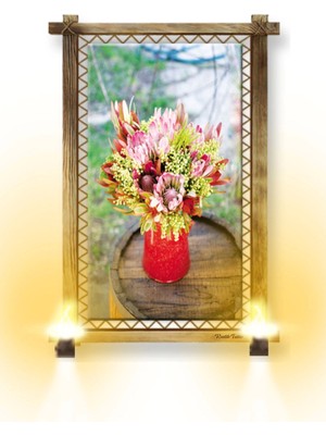 Marsilyan Rustik Işıklı Çiçek Vazo Kanvas Rustik Tablo K