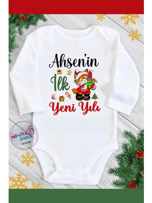 Miniya Bebe .... Ilk Yeni Yılı Noel Baskılı Unisex Uzun Kol Yeni Yıl Zıbın