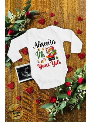 Miniya Bebe .... Ilk Yeni Yılı Noel Baskılı Unisex Uzun Kol Yeni Yıl Zıbın