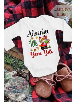 Miniya Bebe .... Ilk Yeni Yılı Noel Baskılı Unisex Uzun Kol Yeni Yıl Zıbın