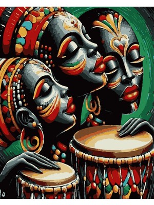 Lamba Cini Sayılarla Boyama Kasnaklı Tablo Seti Fırça Boya Dahil 40X50 African