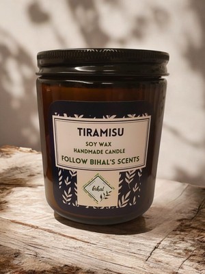 Bihal Tramisu Kokulu Doğal Soya Wax Ahşap Fitil Mum (250ML - 450 Gr)