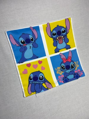 Stitch Desenli Sevimli Dekoratif Dijital Baskılı Kırlent Kılıfı ve Yastık