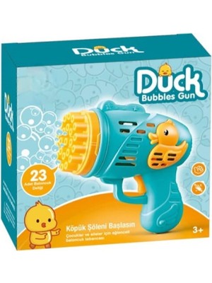 Duck Çok Delikli Pilli Köpük Atan Baloncuk Çıkaran Tabanca Oyuncağı 23 Delikli (Açık Mavi)