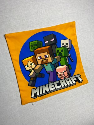 Yaya Design Co Minecraft Desenli Dijital Baskılı Kırlent Kılıfı ve Yastık