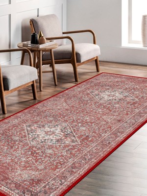 Barel Storm Vintage Desenli Halı, Pamuk Dokuma Pamuklu Taban Dekoratif Halı Kilim 83