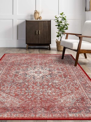 Barel Storm Vintage Desenli Halı, Pamuk Dokuma Pamuklu Taban Dekoratif Halı Kilim 83