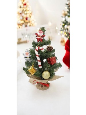 Yılbaşı Ağacı Süslü Çam Ağacı 30 cm Ağaç ve 9'lu Karışık Süslü Yılbaşı Çam Ağacı