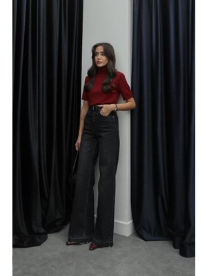 Füme Paça Detaylı Wide Leg Jean