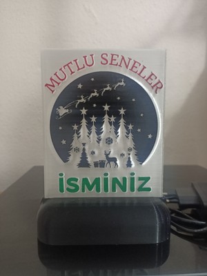 3d Dönüşüm Atölyesi Yılbaşı Hediyesi Isme Özel Dekoratif Led Lamba M2 - Noel Manzara - Kablolu Adaptörlü - Beyaz Işık